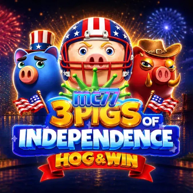 Tampilan visual slot 3 Pigs of Independence dengan tema patriotik